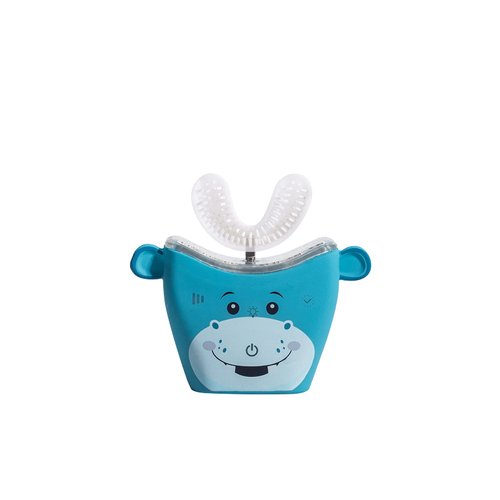 AutoBrush Sonic Pro Kids U Shaped Electric Toothbrush, Unique 360° Nylon Bristles with 3 Cleaning Modes, Teeth Whitening LED-Lights, Waterproof Design, Plays Music (Double-Sided), Ages 3-5, Hippo
