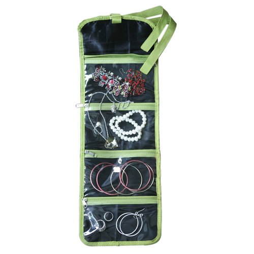 ORB Travel-JP100-B-Polka Dots-Black/White/Red-Jewelry organizer roll cosmetic bag accessories travel bag