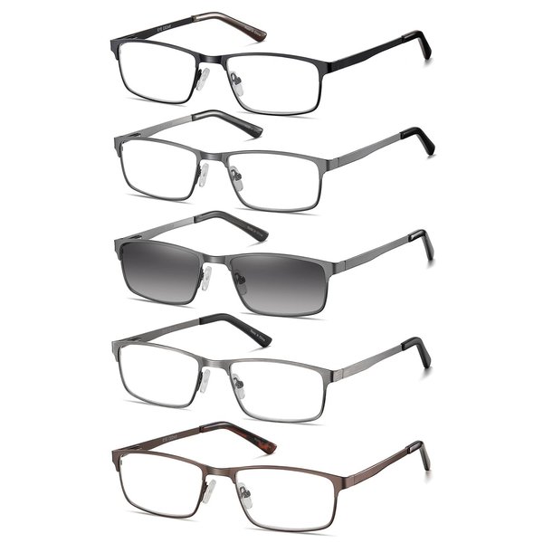 EYECEDAR 5-Pack Reading Glasses for Men Metal Rectangular Readers Eyeglasses Spring Hinges with Sun Readers Glasses Mens Readers 1.0