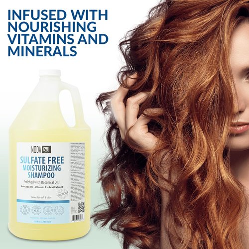 MODA Sulfate-Free Moisturizing Shampoo for All Hair Types - Professional - Deeply Cleanses and Conditions, Strengthens, Restores and Shines Hair - 1 GAL