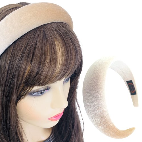 Firecolor Chic Wide Padded Headband Alice Velvet Headbands Puffy Sponge Thick Hairbands Vintage Hair bands for Women girls Trendy and Cute solid color headbands (Beige)