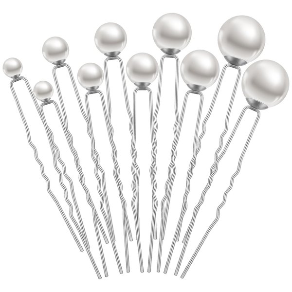 Juinte 48 Pieces Wedding Pearl Hair Pins Bridal Pearl Bobby Pins Clips for Hair U Shape Rhinestone Hair Pins Hair Accessories Barrette for Brides Bridesmaid Gril Women, 5 Sizes(Silver)