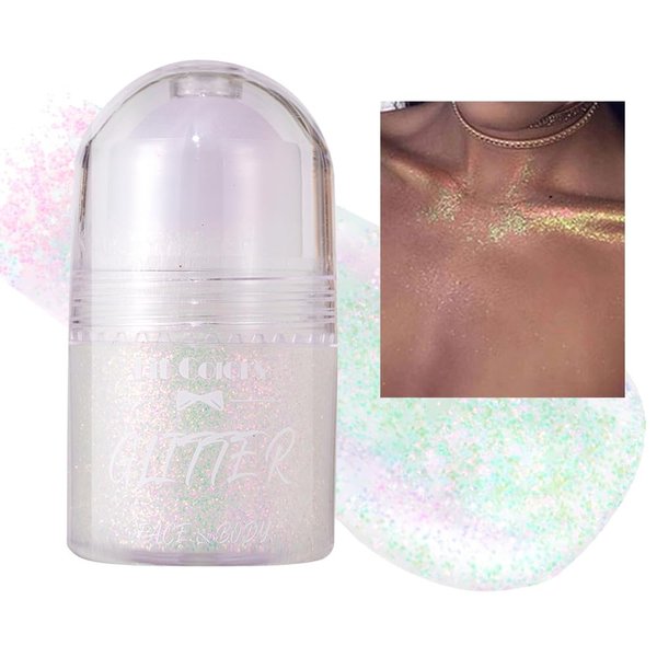 GL-Turelifes Body Glitter Gel, Roll-on Face Glitter for Body Face, Eye, Lip &Hair Festival Rave Accessories, Holographic Mermaid Glitter Gel,Body Shimmer Halloween Makeup (#02 Queen White)