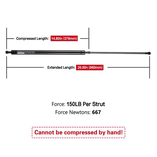 Vepagoo 26in 150lb/667N Gas Strut Shock Lift Support for Tonneau Cover Snugtop Snuglid Leer Truck Bed Cover Hatch Trap Door, 1 Per Pack