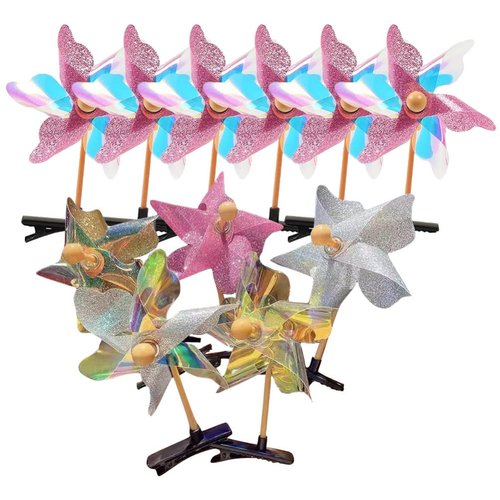Lurrose 11Pcs Windmill Hair Clips - Colorful Pinwheels Hair Barrettes - Sequin Windmill Hairpins Birthday Party Hair Accessories for Girls