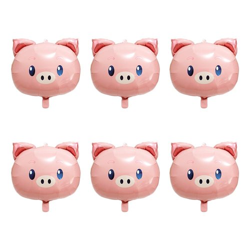 Deermon Big Pink Piggy Head Balloons, 6 Pack Pig Shaped Woodland Cartoon Animal Balloons For Jungle Farm Zoo Safari Theme Backdrop Kids Birthday Baby Shower Party Decorations Supplies