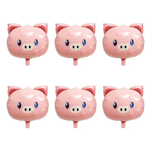 Deermon Big Pink Piggy Head Balloons, 6 Pack Pig Shaped Woodland Cartoon Animal Balloons For Jungle Farm Zoo Safari Theme Backdrop Kids Birthday Baby Shower Party Decorations Supplies
