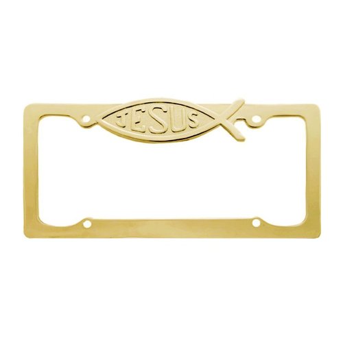 CLA Jesus Christian Fish Metal License Plate Frame - Gold