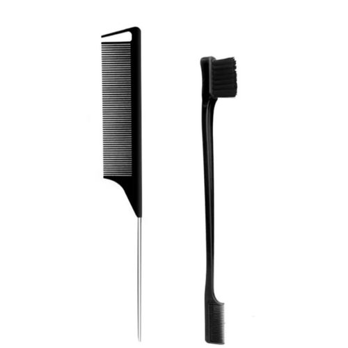 2 Piece Hair Styling Comb Set - Edge Brush & Rat Tail Comb - For Brushing, Combing & Slicking Hair - For All Hair Types