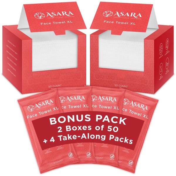Asara Disposable Face Towel XL Facial Wipes - Organic Vegan Biodegradable Face Towels - Just Add Water for Makeup Remover Wipes - Sensitive Skin Face Wipes - Clean Daily Facial Towelettes (100 Count)