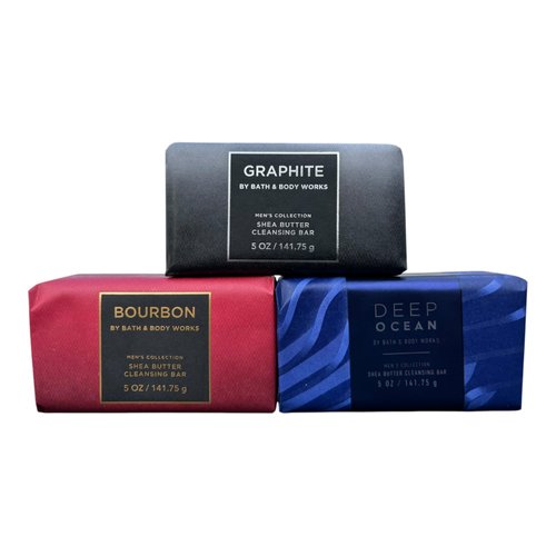 Bath Body Works Men's Collection Shea Butter Cleansing Bar Soap Set of 3 DEEP OCEAN - BOURBON - GRAPHITE Gift Set