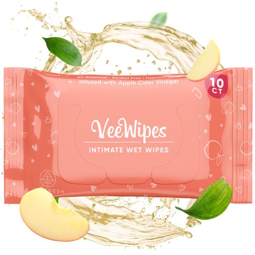 VeeFresh VeeWipes ACV (10pcs) - Apple Cider Vinegar Infused Wipes for Sensitive Vees- pH Balanced, Alcohol Free & Hypoallergenic Feminine Wipes for Women - Female Wipes for Maximum Hygiene