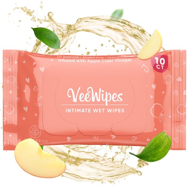 VeeFresh VeeWipes ACV (10pcs) - Apple Cider Vinegar Infused Wipes for Sensitive Vees- pH Balanced, Alcohol Free & Hypoallergenic Feminine Wipes for Women - Female Wipes for Maximum Hygiene