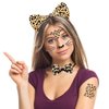 CBLUO 5 Pcs Halloween Leopard Cat Ears Headband Bow Tie Tail Temporary Face Stickers Tattoos Cat Hair Hoops Bands Women Bowtie Headpiece Hairband Cosplay Dress Up Masquerade Birthday Party Supplies