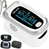 Pulse Oximeter Fingertip, Oxygen Meter Finger Pulse Oximeter, Oximeter Blood Oxygen Saturation Monitor, Accurate SpO2 Pulse Reading, Pulse OX with Carrying Bag and Lanyard (Silver-White)