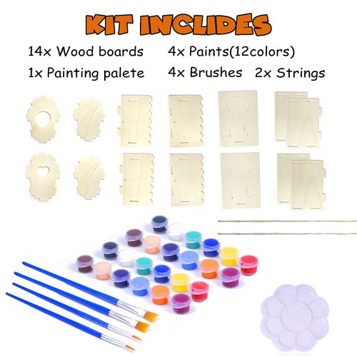 hapray 2 Pack Bird House Kit, DIY Birdhouse Kits, Wooden Crafts Arts for Children to Build and Paint (Includes Paints & Brushes) for Kids Girls Boys Toddlers Gifts Christmas