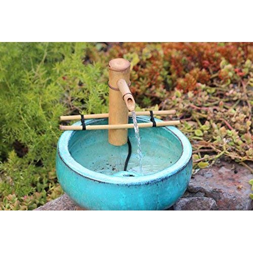 Bamboo Accents Water Fountain with Pump, Indoor/Outdoor Fountain, 7” Adjustable Branch-Style Support Arms, Smooth Split-Resistant Bamboo for a DIY Household Zen Oasis