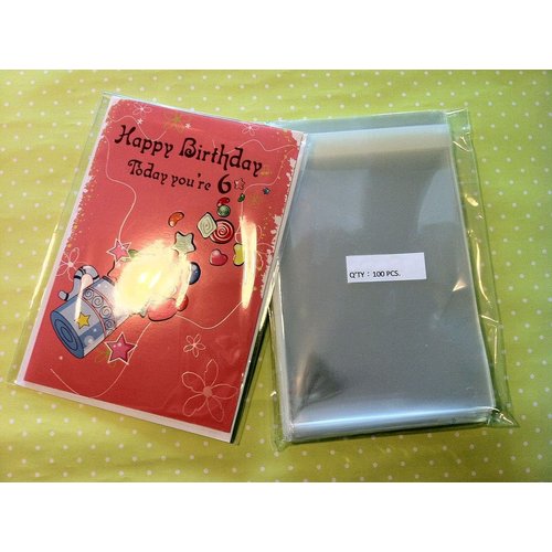 100 Pcs 4 3/8 X 5 3/4 Clear A2 Card Resealable Cellophane Cello Bags (fit A2 card only, not envelope)