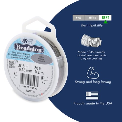 Beadalon 49 Strand Stainless Steel Bead Stringing Wire, 018 in / 0.46 mm, Black, 100 ft / 31 m