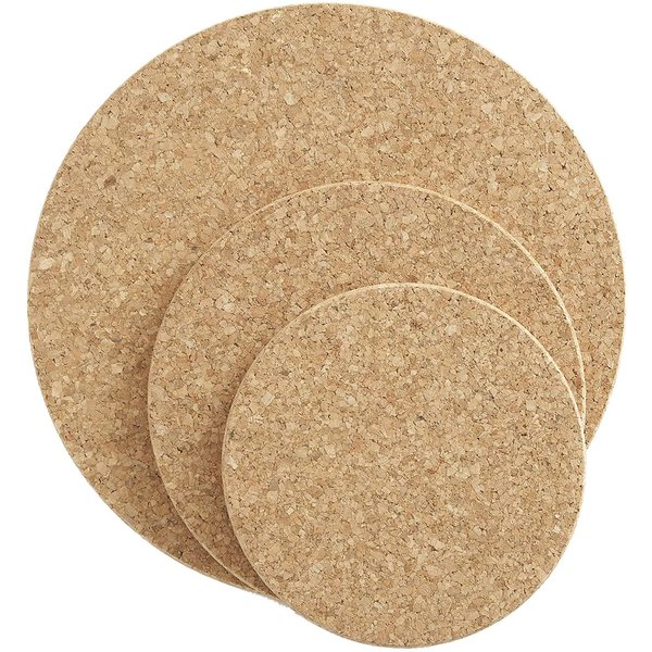 Linden Sweden Jonas 3-Pack Trivet Set - Round Cork, Water Absorbent - Perfect for Plants, Hot Pots, Pans, Mugs, and Glasses - 5 1/2", 6 1/2", 9 1/2"