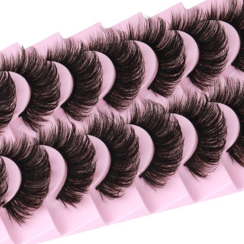 wiwoseo Eyelashes Natural Volumn Faux Mink Lashes Natural Wispy Fluffy Curly Lashes 17MM 3D Effect Fake Eyelashes Little Dramatic 10 Pairs Pack