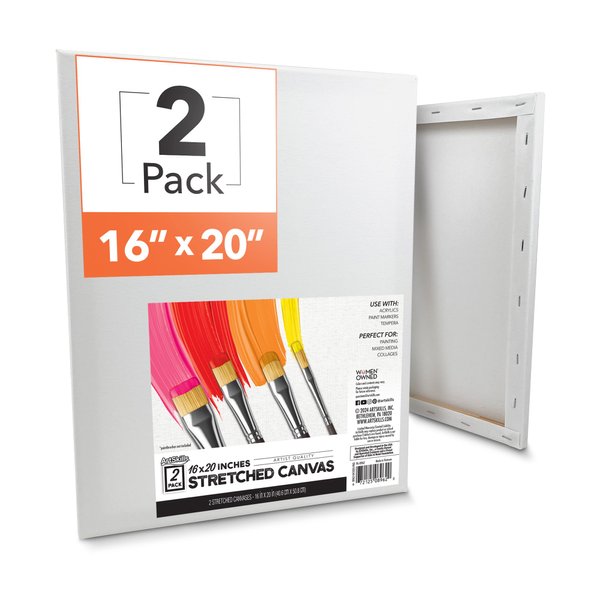 ArtSkills Stretched Canvases for Painting, 16x20 Canvas Painting Supplies for Artists, Blank Canvas Pack, 2-Pack