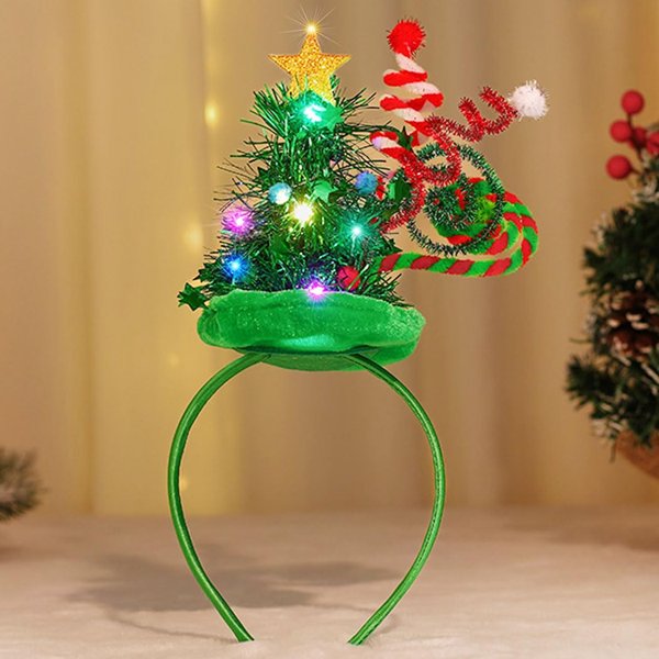 Catery Christmas Tree Headbands Led Christmas Tree Headband Elf Hats Hair Band Xmas Hairband Holiday Hair Hoop Hair Accessories for Women and Kids(Set-C)