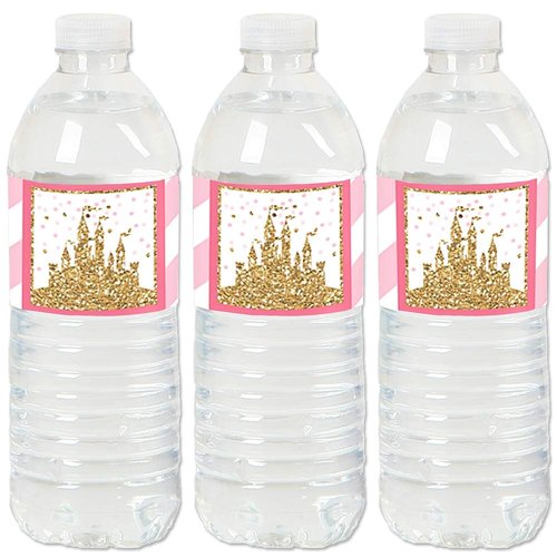 Little Princess Crown - Pink and Gold Princess Baby Shower or Birthday Party Water Bottle Sticker Labels - Set of 20