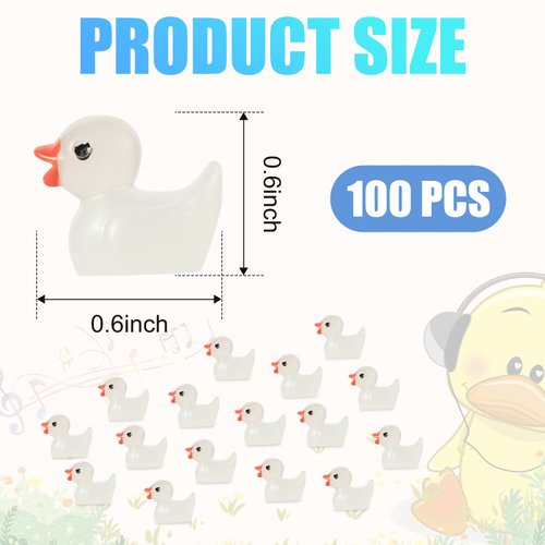 100pcs Mini Luminous Resin Ducks, Tiny Ducks Miniature Figures for Aquarium Garden Landscape Dollhouse Ornament Potted Decorations DIY (Transparent)