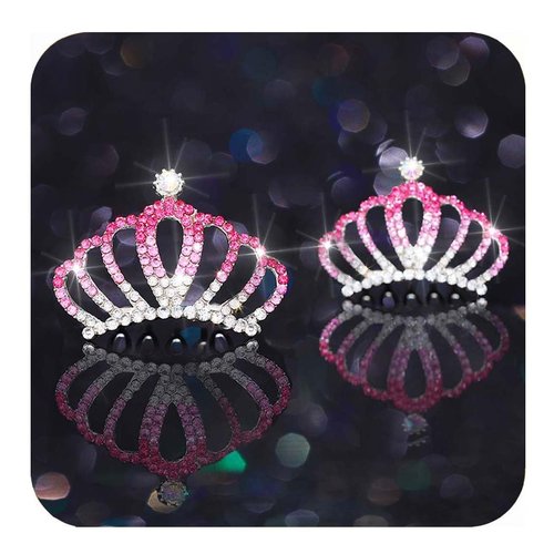 Kilshye Silver Girls Tiaras Combs Princess Crystal Tiara Haircomb 2Pcs Rhinestone Costume Crowns Hair Accessories for Kids (Pink)
