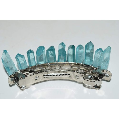 Nature's Enlightenment Light Blue Angel Aura Quartz Stone Hair Clip Barrette Angel Aura Quartz Crystal
