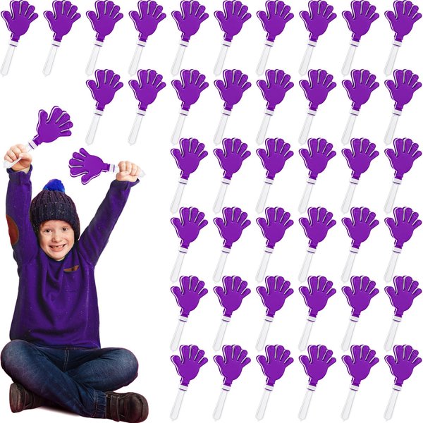 48 Pcs Hand Clappers Bulk 7.5 x 3.5 Inches Noise Makers Party Favors Clapping Noise Maker Clacker for Birthdays Game Prizes Classroom Rewards Football Sporting Events Cheers Supplies (Purple, White)