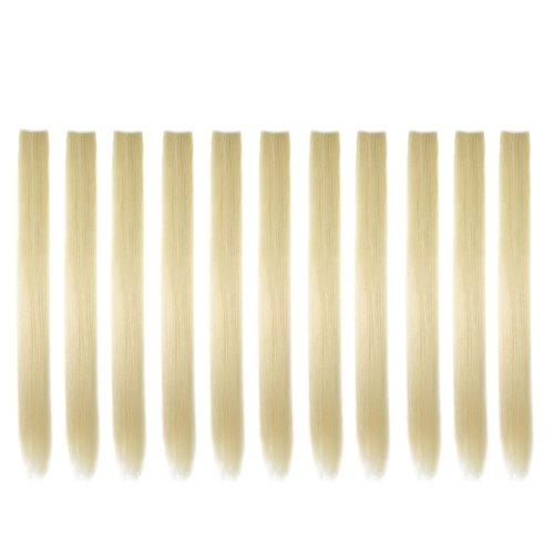 Beaute Galleria Bundle 11 Pieces Single Color 21 Inches Straight Party Highlights Clip In Synthetic Hair Extensions Cosplay Comic Con Halloween Costume (Blonde)