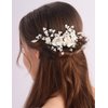 Rumtock White Flower Silver Hair Comb Rice Beads Branch Headpiece Wedding Bridal Hair Accessories Handmade Jewelry for Women