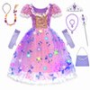 FRIEET Princess Dress for Girls, Light-up Princess Dress up for Girls Age 3-8 Years Old, Princess Costume for Little Girls for Halloween Brithday Party (L)