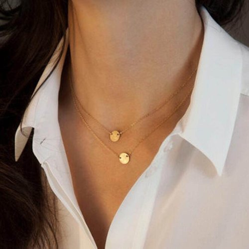 Aneneiceera Boho Layered Sequins Pendant Necklace Coin Necklace Gold Necklace Disc Pendant Necklace Chain Circle Necklace Jewelry for Women