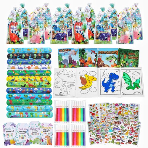 CORTUNARIO Dinosaur Party Favors for 12 Kids, Dinosaur Birthday Party Supplies, Dinosaur Goodie Bags for Boys Girls, Dinosaur Gifts Bags Fillers Pinata Stuffers, Dinosaur Party Toys Coloring Books