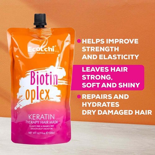 EcoLchi Biotin Oplex Keratin Hair Mask - Amino Acids Repair Hair Mask for Soft Hair Keratin Hair Treatment for Color Damage, Frizz Control - Moisturizing Biotin Mask for Dry Hair - XL Package