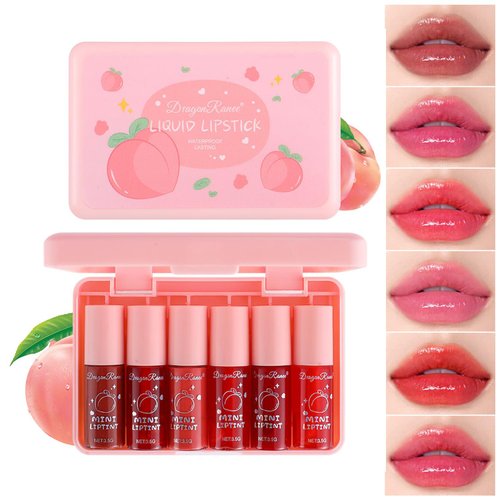 Sulily 6 Colors Lip Tint Stain Korean Lip Gloss,Mini Liquid Lipstick Moisturizing Lip Color,Multi-use Lip and Cheek Tint,Natural High Pigment, Long-Lasting, Vivid Color for Women,Peach