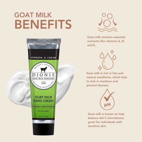 Dionis - Goat Milk Skincare Scented Hand Cream (1 oz) - Set of 4 - Made in the USA - Cruelty-free and Paraben-free (Verbena & Cream)