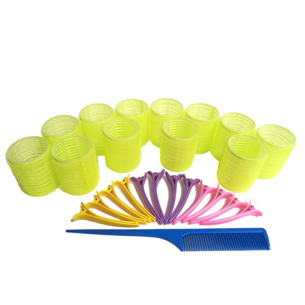 Kamay's Hair Rollers Set 12 count Curlers Rollers With 12 Duckbill Sectioning Clips 1 Combs Used for Hair Haircut Styling Self Grip Rollers for Hair 49mm/1.9")