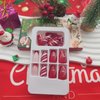 Christmas Press on Nails Short Coffin Fake Nails with Snowflake Stripe Designs French Tip Nails Press ons Glossy Glue on Nails Red Acrylic Nails Winter Nude Stick on Nails for Women 24Pcs