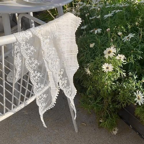 Floral Hair Scarf Headband for Women White Lace Hair Bandana Head Kerchief Tie Back Headwrap,Vintage Bandanas Scarf Boho Headbands Headscarf, Triangle Head Scarf Hair Accessories for Hair Styling