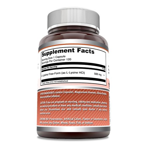 Amazing Formulas L-Lysine 500 mg 120 Capsules | Amino Acid Supplement | Non-GMO | Gluten Free | Made in USA