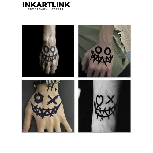 INKARTLINK Tattoo Tech, 4 Sheets Semi Permanent Tattoo, Adult Art Design Temporary Tattoos, Lasts 1-2 Weeks, Waterproof, Realistic Look, No Adhesive, No Reflection (Joker Smile Design)