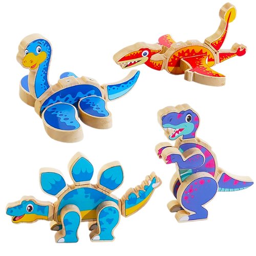 Magnetic Dinosaur Building Blocks, 4 PCS Wooden Take Apart Dinosaur Toys, Animals Magnet Building Blocks Toys, STEM Montessori Educational Fine Motor Skill Toy for Boys Girls Kids Age 3 4 5 6 7