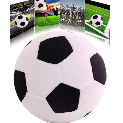 AOQI Fluffy Stuffed Toy Soccer Ball Plush Pillow Soft Durable Stuff Soccerball Gift for Kids Boy Baby (Black -White,7.8inch/20cm)