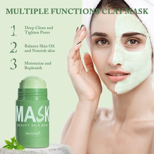 MISS OCEAN Green Tea Deep Cleanse Mask for Face,Blackhead Remover Face Mask,Poreless Deep Cleanse Mask Stick for Purifying,Moisturizing,Oil Control Reduce for Women and Men,2PCS