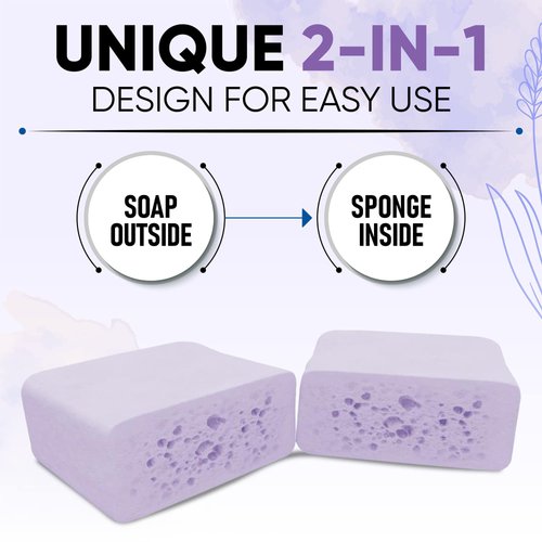 T.Taio Esponjabon Soap Sponge - Cleansing Shower Scrubber - Cleaning Bath Wash Scrub - Oil Removal - Massage & Lather Foot, Elbow, & Face - Bathroom Accessories - Fresh Lavender Scent