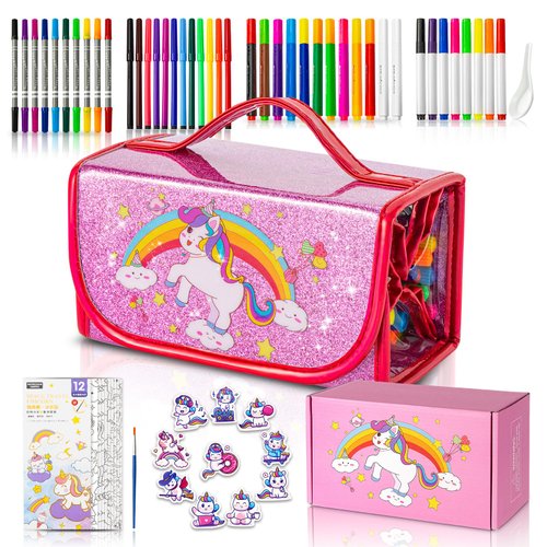 Unicorn Gifts Washable Markers Set 56Pcs Art Supplies for Girls Ages 8-12 Kids Coloring Stuff Arts and Crafts Sets Drawing Kit Christmas Birthday Presents for 4 5 6 7 8 Year Old Girl